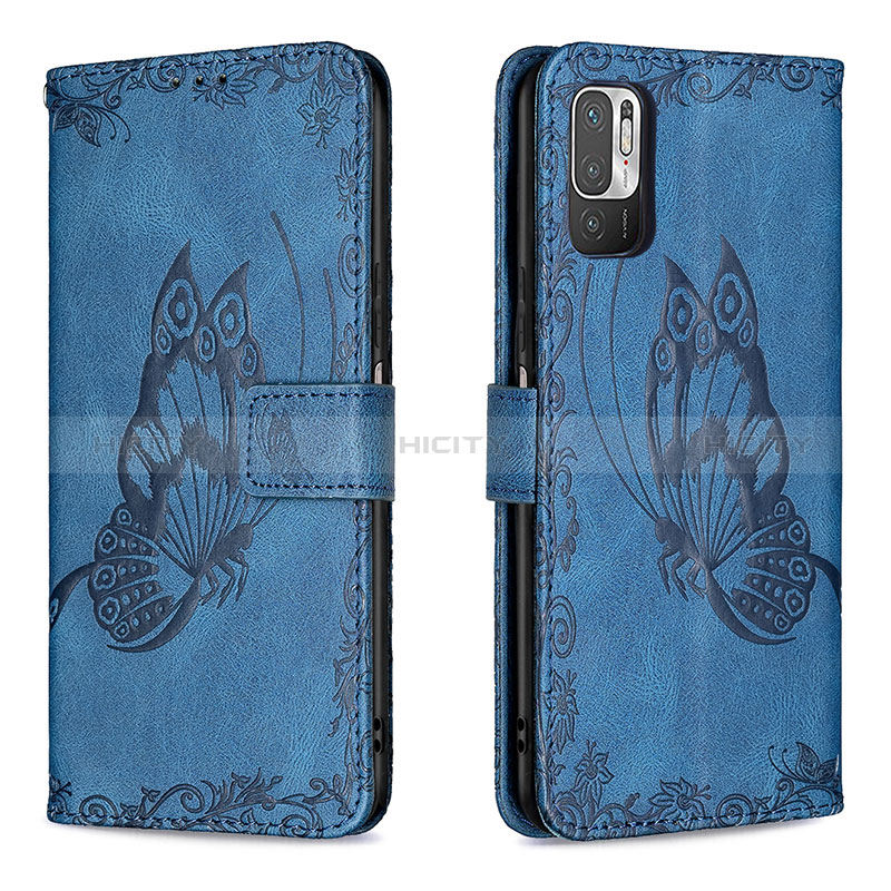 Coque Portefeuille Papillon Livre Cuir Etui Clapet B02F pour Xiaomi Redmi Note 10 5G Bleu Plus