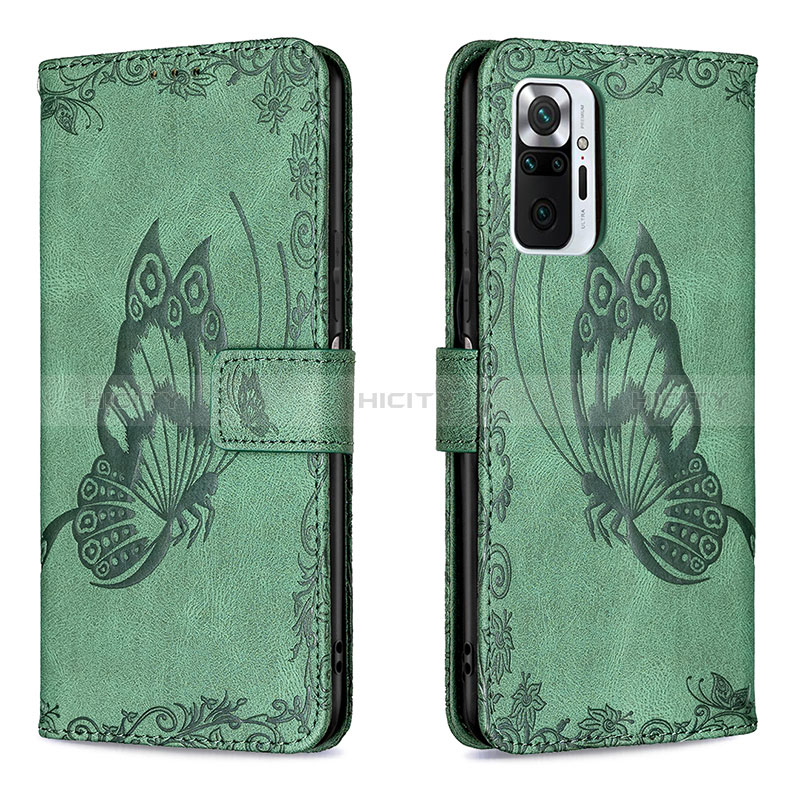 Coque Portefeuille Papillon Livre Cuir Etui Clapet B02F pour Xiaomi Redmi Note 10 Pro 4G Vert Plus