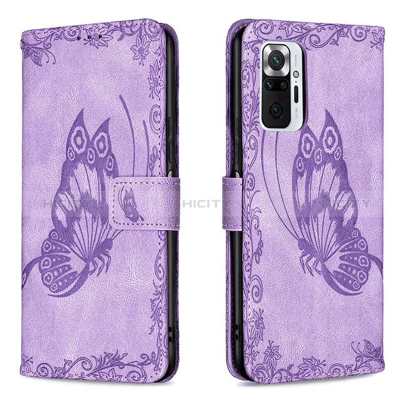 Coque Portefeuille Papillon Livre Cuir Etui Clapet B02F pour Xiaomi Redmi Note 10 Pro 4G Violet Clair Plus