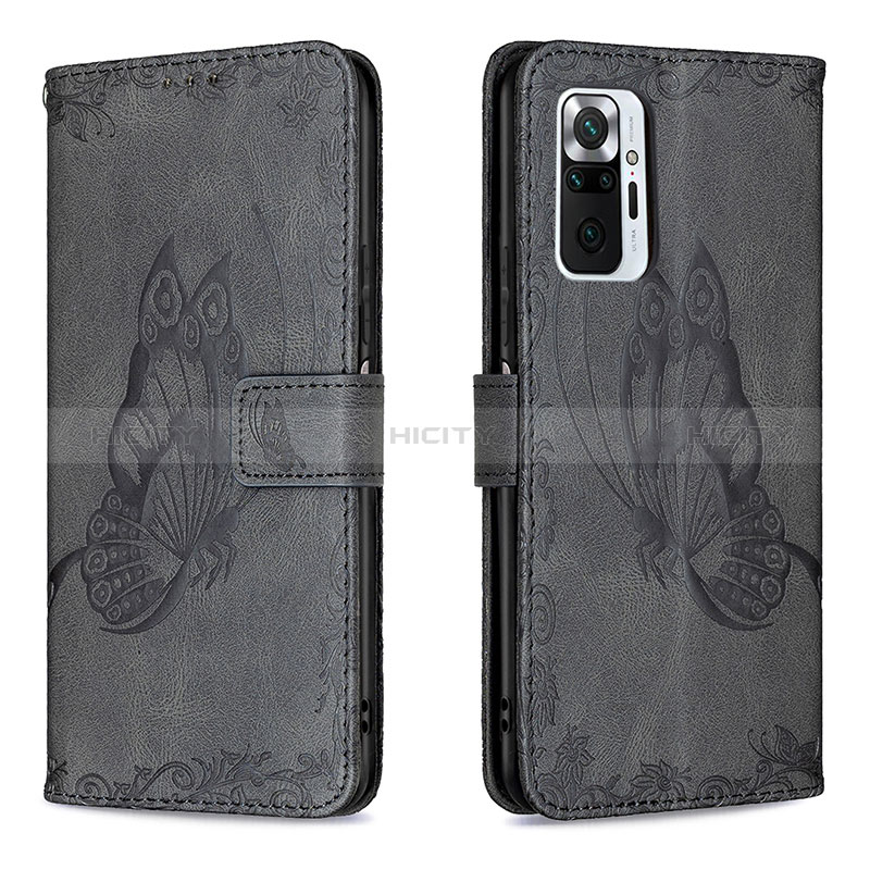 Coque Portefeuille Papillon Livre Cuir Etui Clapet B02F pour Xiaomi Redmi Note 10 Pro Max Noir Plus