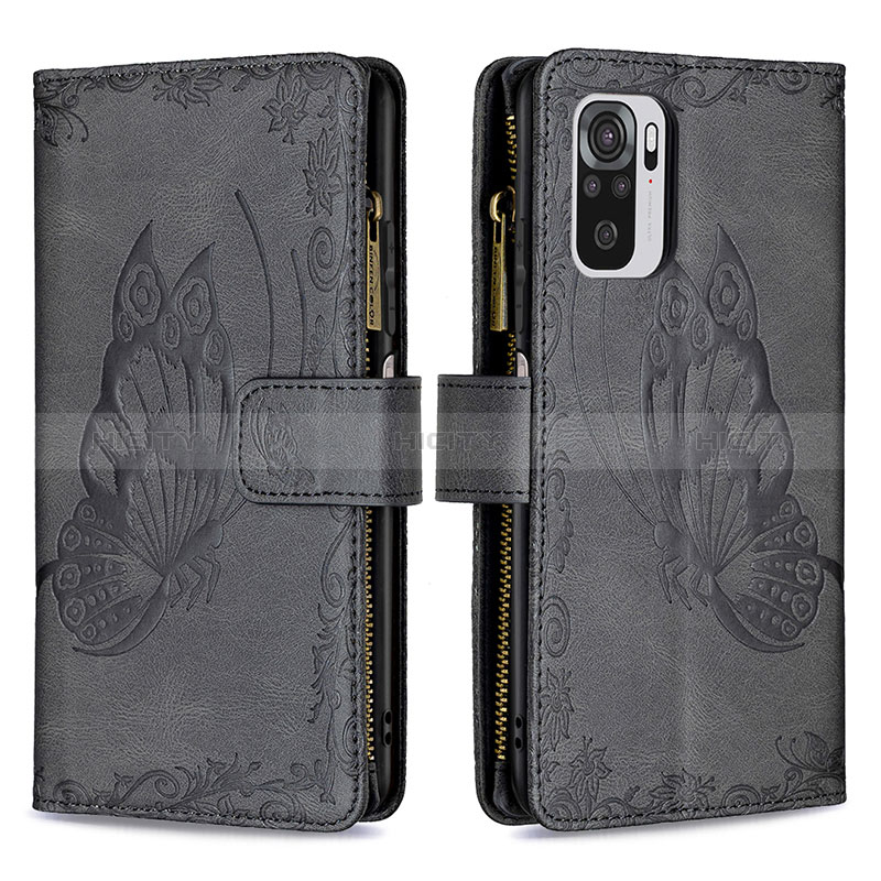 Coque Portefeuille Papillon Livre Cuir Etui Clapet B02F pour Xiaomi Redmi Note 10S 4G Noir Plus