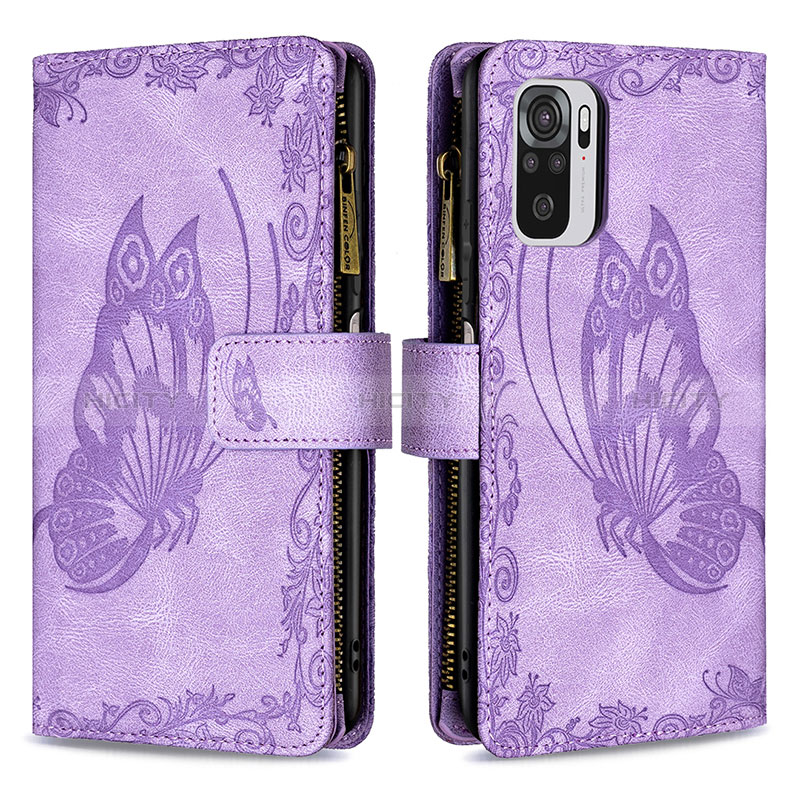 Coque Portefeuille Papillon Livre Cuir Etui Clapet B02F pour Xiaomi Redmi Note 10S 4G Violet Clair Plus