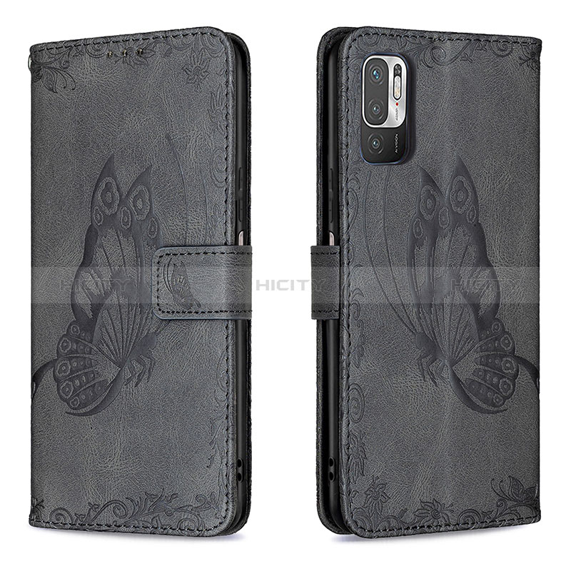 Coque Portefeuille Papillon Livre Cuir Etui Clapet B02F pour Xiaomi Redmi Note 10T 5G Noir Plus