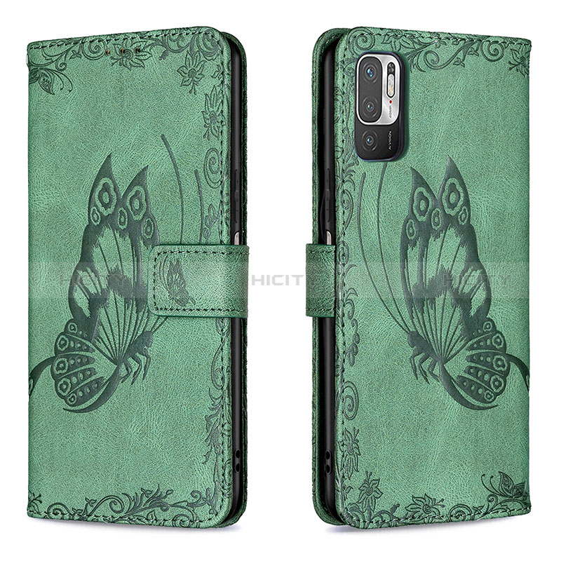 Coque Portefeuille Papillon Livre Cuir Etui Clapet B02F pour Xiaomi Redmi Note 10T 5G Vert Plus