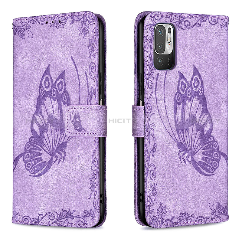Coque Portefeuille Papillon Livre Cuir Etui Clapet B02F pour Xiaomi Redmi Note 10T 5G Violet Clair Plus