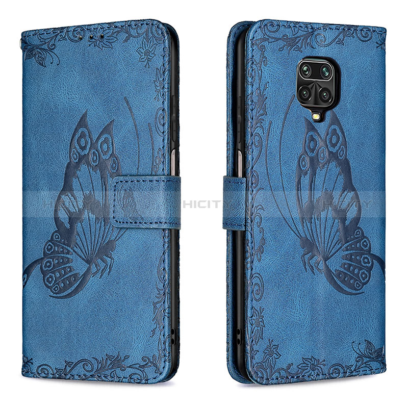 Coque Portefeuille Papillon Livre Cuir Etui Clapet B02F pour Xiaomi Redmi Note 9 Pro Bleu Plus