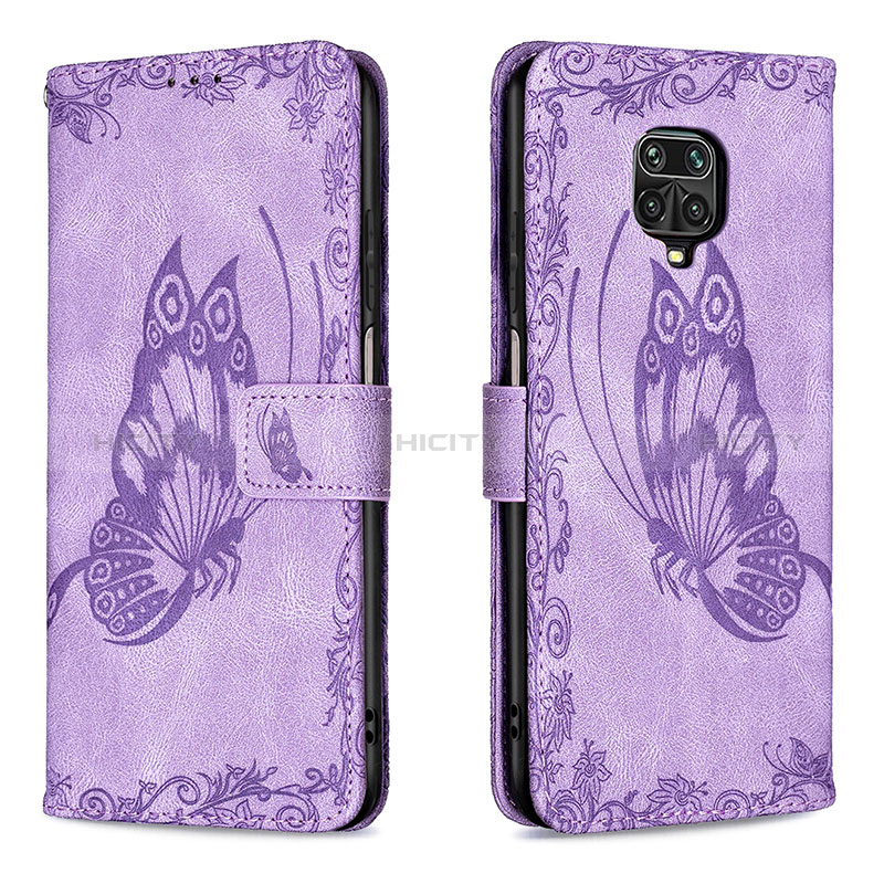 Coque Portefeuille Papillon Livre Cuir Etui Clapet B02F pour Xiaomi Redmi Note 9 Pro Max Violet Clair Plus