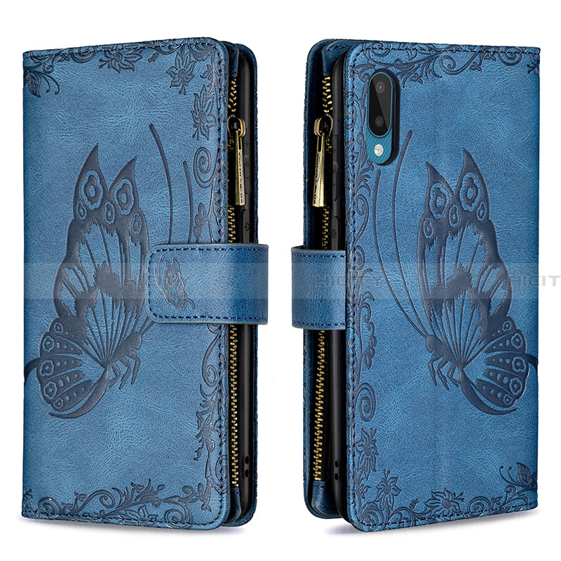 Coque Portefeuille Papillon Livre Cuir Etui Clapet B03F pour Samsung Galaxy A02 Bleu Plus