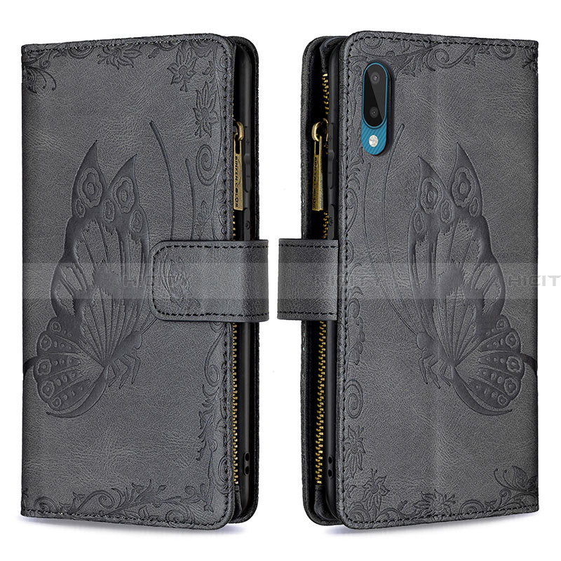 Coque Portefeuille Papillon Livre Cuir Etui Clapet B03F pour Samsung Galaxy A02 Noir Plus