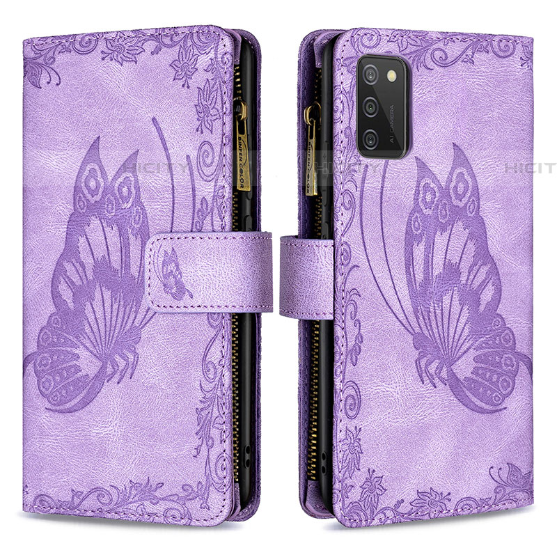 Coque Portefeuille Papillon Livre Cuir Etui Clapet B03F pour Samsung Galaxy A03s Violet Clair Plus