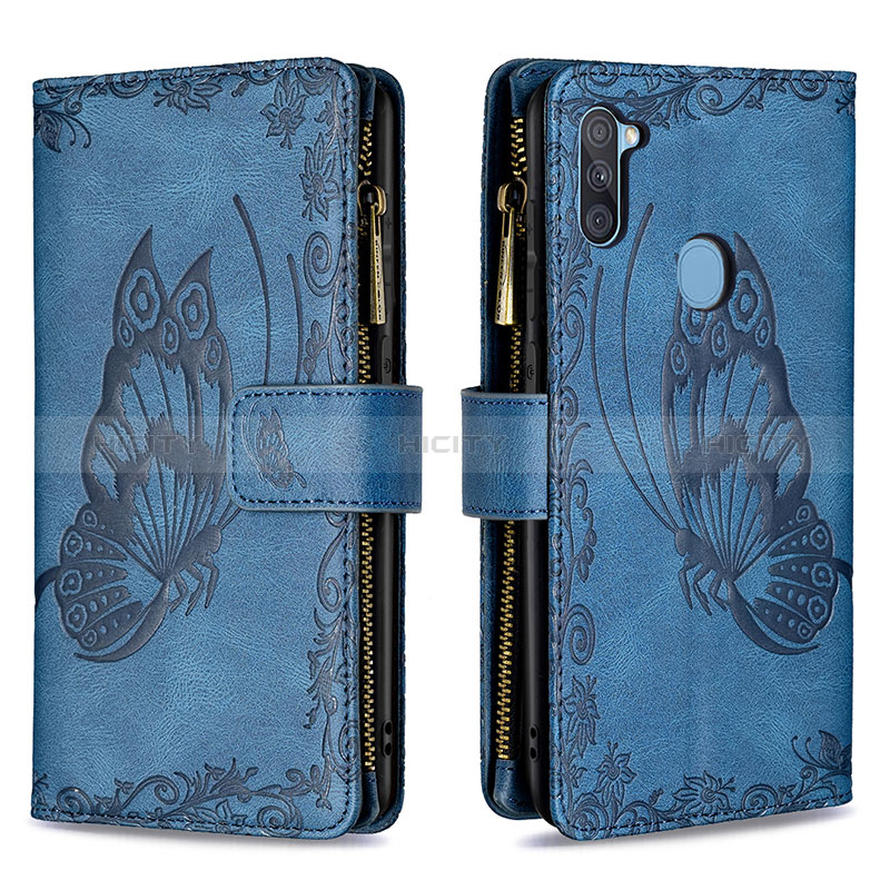 Coque Portefeuille Papillon Livre Cuir Etui Clapet B03F pour Samsung Galaxy A11 Bleu Plus