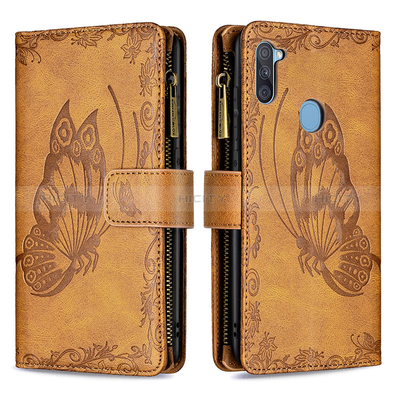 Coque Portefeuille Papillon Livre Cuir Etui Clapet B03F pour Samsung Galaxy A11 Marron Plus