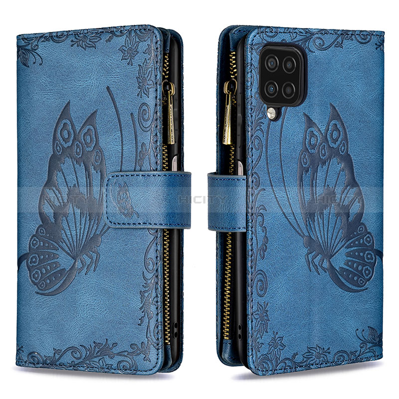 Coque Portefeuille Papillon Livre Cuir Etui Clapet B03F pour Samsung Galaxy A12 Nacho Bleu Plus