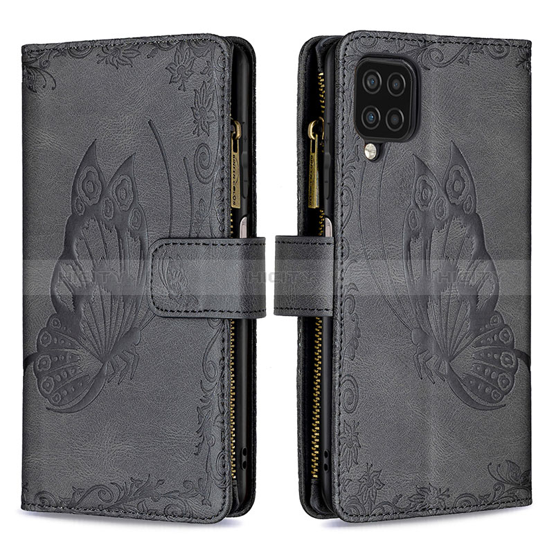 Coque Portefeuille Papillon Livre Cuir Etui Clapet B03F pour Samsung Galaxy A12 Nacho Noir Plus