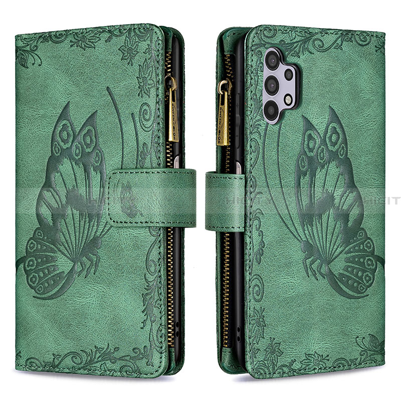 Coque Portefeuille Papillon Livre Cuir Etui Clapet B03F pour Samsung Galaxy A32 5G Vert Plus