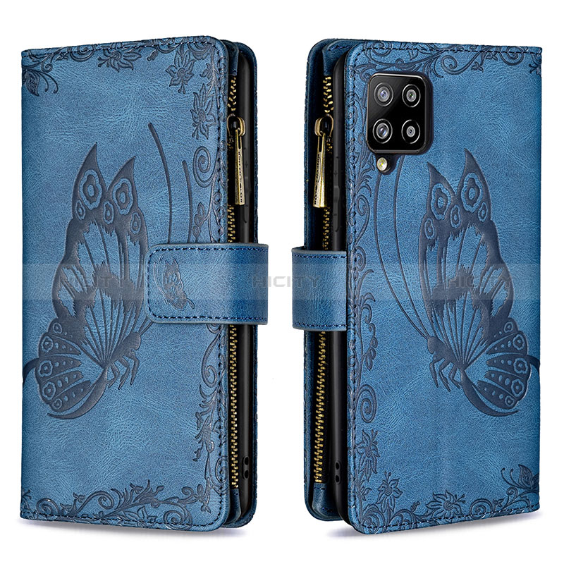 Coque Portefeuille Papillon Livre Cuir Etui Clapet B03F pour Samsung Galaxy A42 5G Bleu Plus