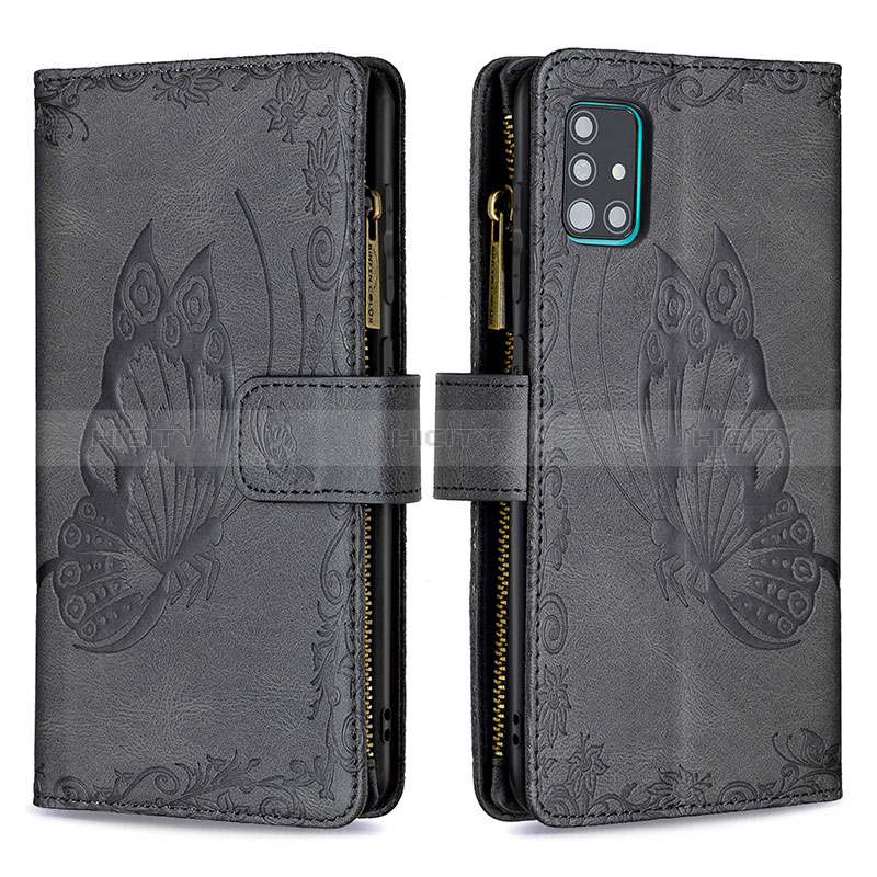 Coque Portefeuille Papillon Livre Cuir Etui Clapet B03F pour Samsung Galaxy A51 4G Noir Plus