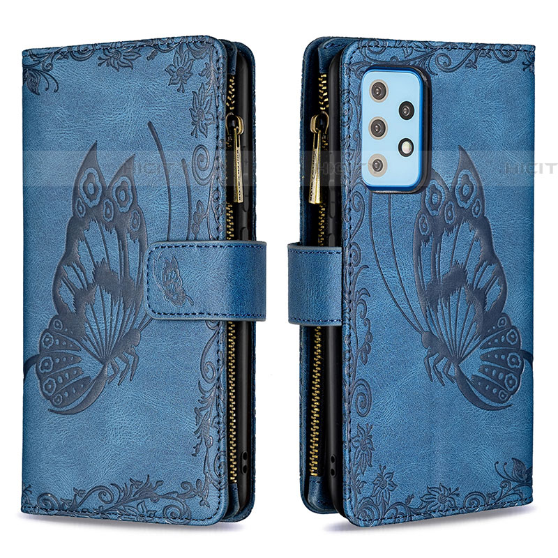 Coque Portefeuille Papillon Livre Cuir Etui Clapet B03F pour Samsung Galaxy A52 5G Bleu Plus