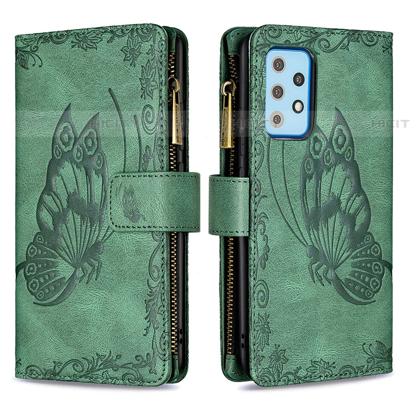 Coque Portefeuille Papillon Livre Cuir Etui Clapet B03F pour Samsung Galaxy A52 5G Vert Plus