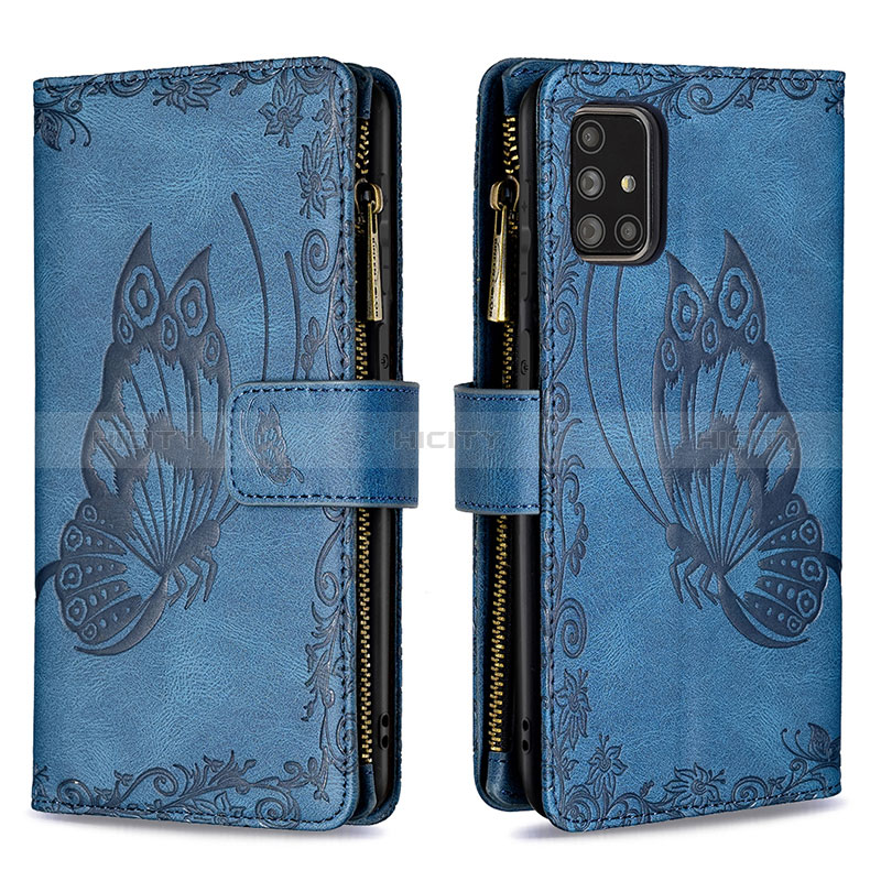 Coque Portefeuille Papillon Livre Cuir Etui Clapet B03F pour Samsung Galaxy A71 4G A715 Bleu Plus