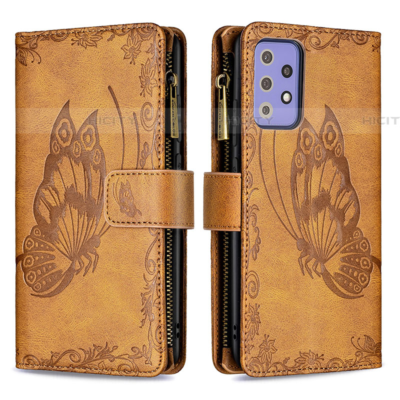 Coque Portefeuille Papillon Livre Cuir Etui Clapet B03F pour Samsung Galaxy A72 4G Marron Plus