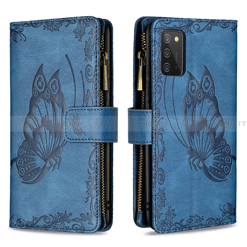 Coque Portefeuille Papillon Livre Cuir Etui Clapet B03F pour Samsung Galaxy F02S SM-E025F Bleu Plus