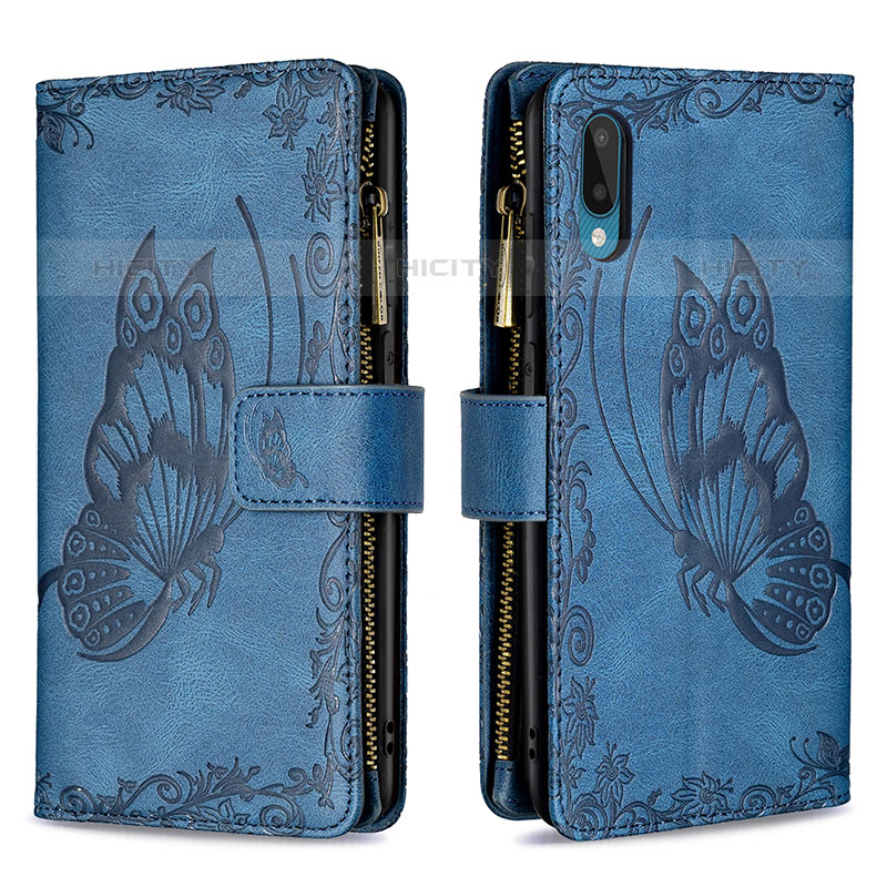 Coque Portefeuille Papillon Livre Cuir Etui Clapet B03F pour Samsung Galaxy M02 Bleu Plus