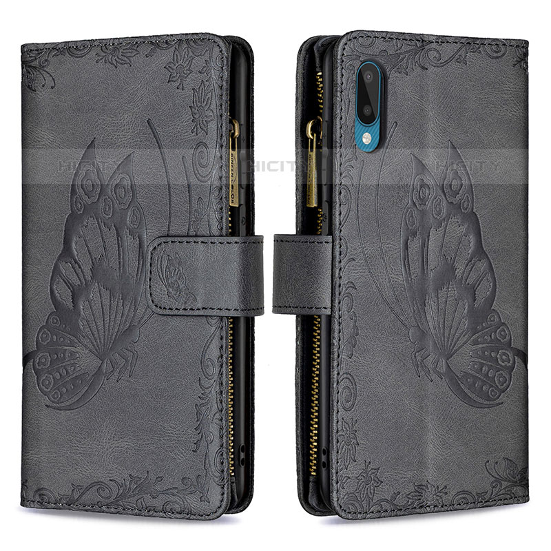 Coque Portefeuille Papillon Livre Cuir Etui Clapet B03F pour Samsung Galaxy M02 Noir Plus