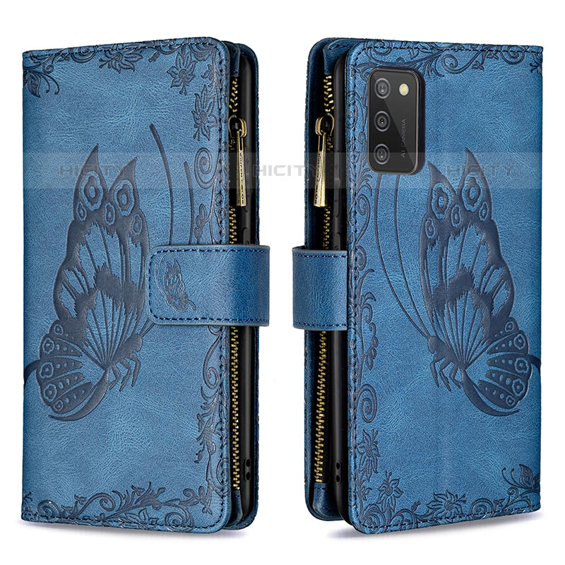 Coque Portefeuille Papillon Livre Cuir Etui Clapet B03F pour Samsung Galaxy M02s Bleu Plus