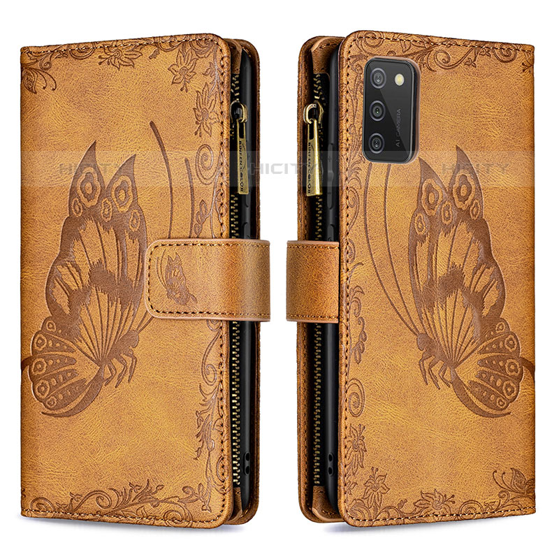 Coque Portefeuille Papillon Livre Cuir Etui Clapet B03F pour Samsung Galaxy M02s Marron Plus