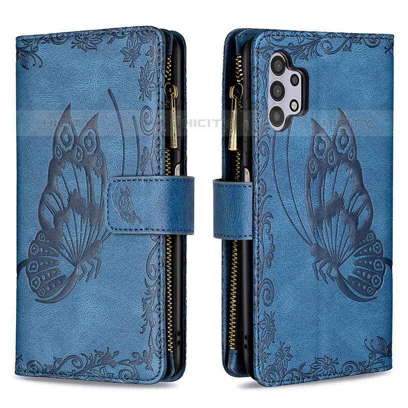 Coque Portefeuille Papillon Livre Cuir Etui Clapet B03F pour Samsung Galaxy M32 5G Bleu Plus