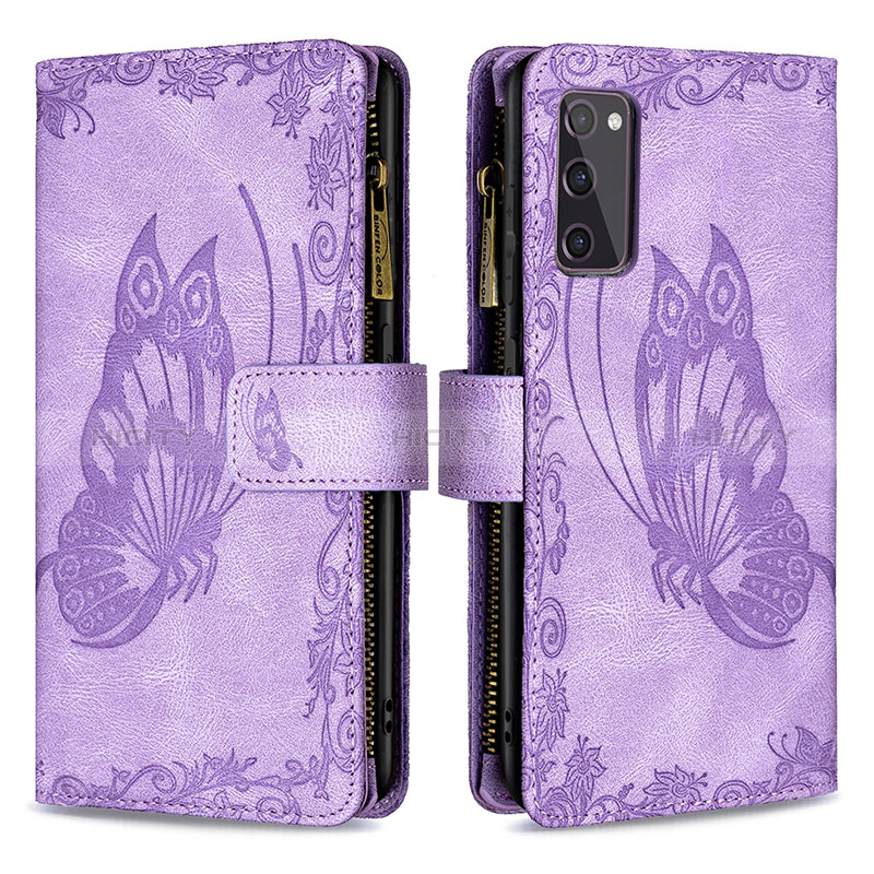 Coque Portefeuille Papillon Livre Cuir Etui Clapet B03F pour Samsung Galaxy S20 FE 5G Violet Clair Plus