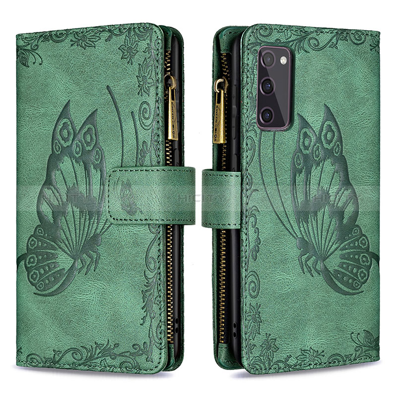 Coque Portefeuille Papillon Livre Cuir Etui Clapet B03F pour Samsung Galaxy S20 Lite 5G Vert Plus