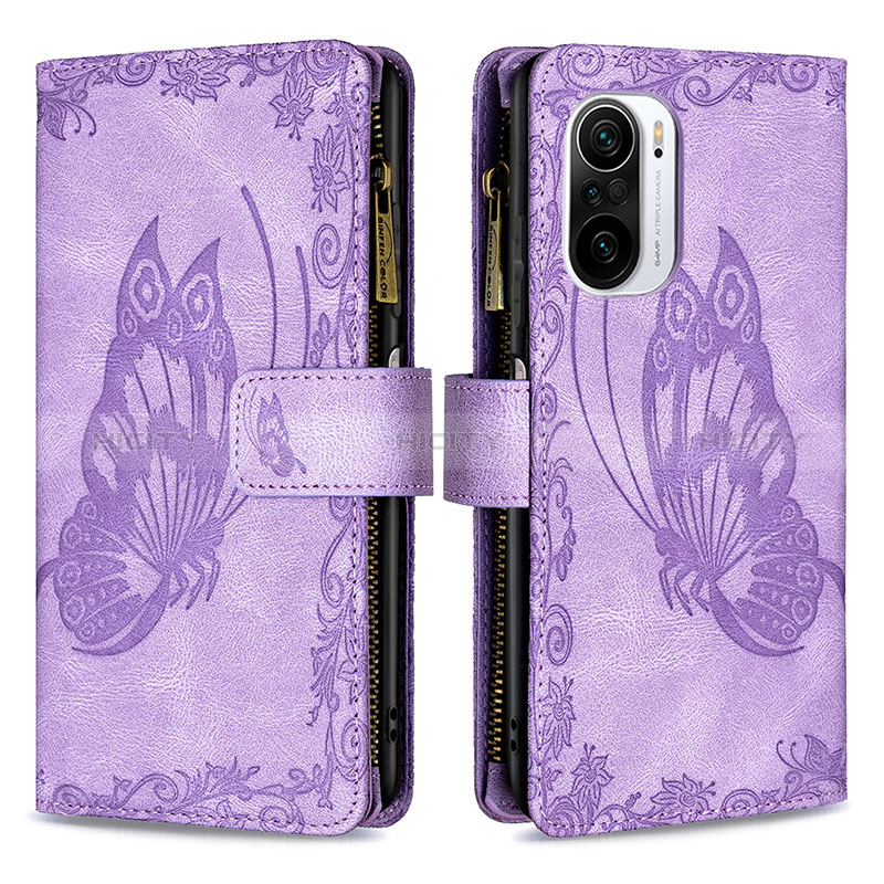 Coque Portefeuille Papillon Livre Cuir Etui Clapet B03F pour Xiaomi Poco F3 5G Violet Clair Plus