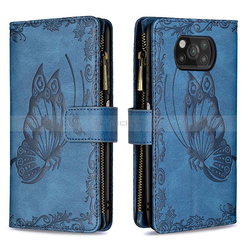 Coque Portefeuille Papillon Livre Cuir Etui Clapet B03F pour Xiaomi Poco X3 Pro Bleu Plus