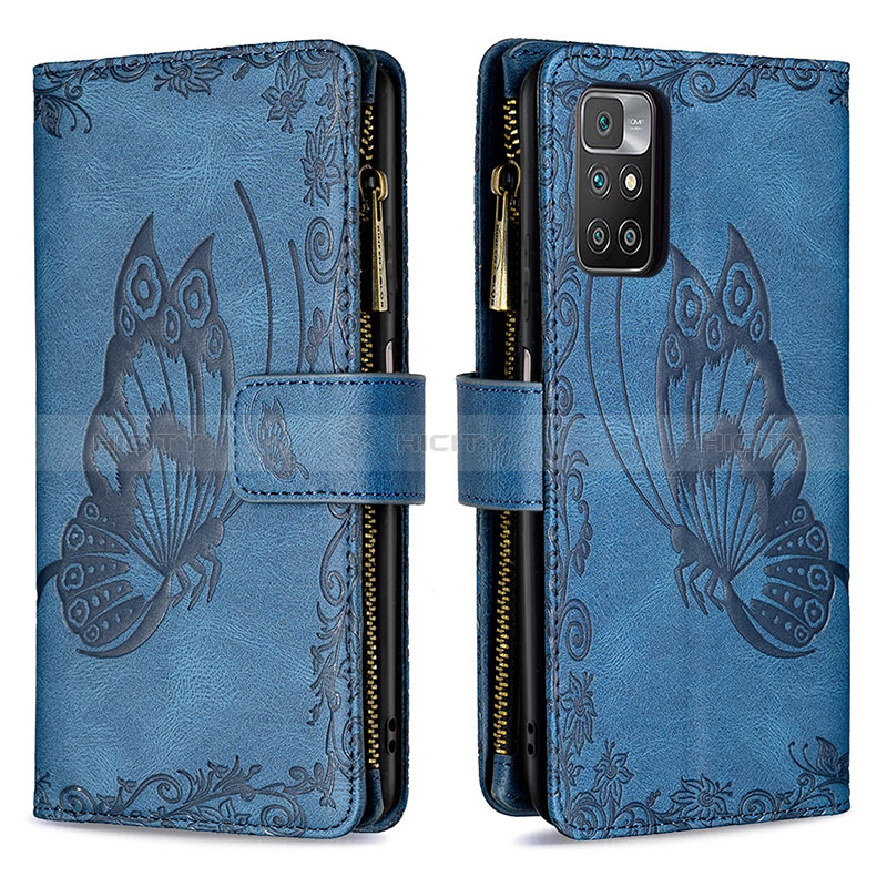 Coque Portefeuille Papillon Livre Cuir Etui Clapet B03F pour Xiaomi Redmi 10 (2022) Bleu Plus