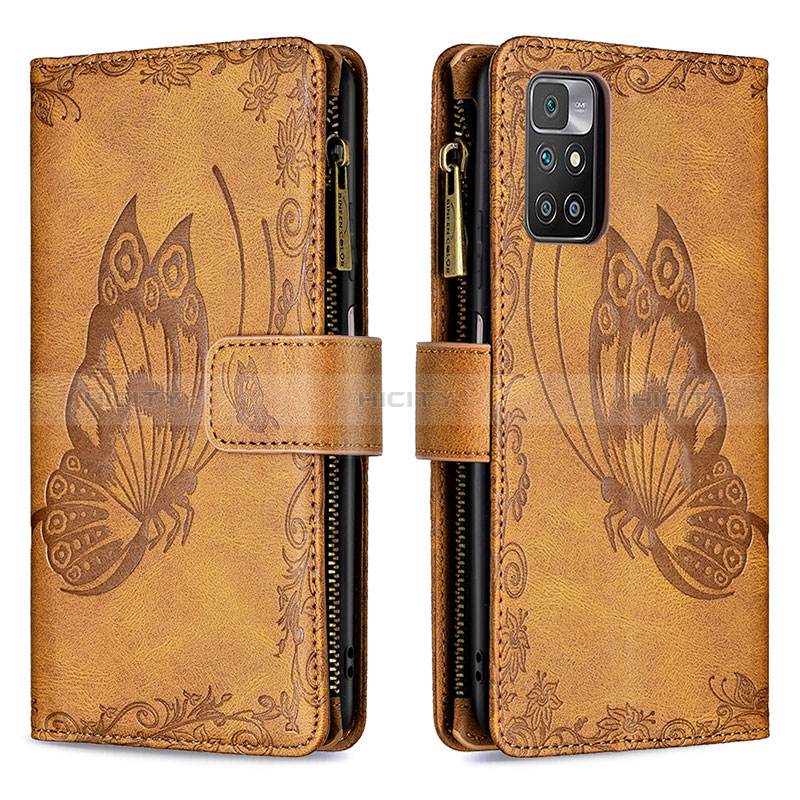 Coque Portefeuille Papillon Livre Cuir Etui Clapet B03F pour Xiaomi Redmi 10 4G Marron Plus