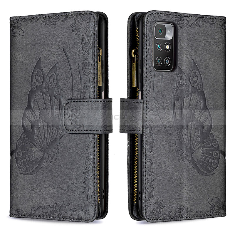 Coque Portefeuille Papillon Livre Cuir Etui Clapet B03F pour Xiaomi Redmi 10 4G Noir Plus