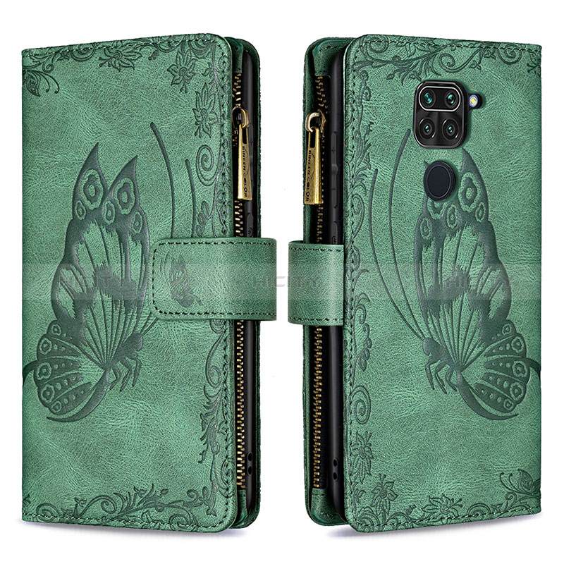 Coque Portefeuille Papillon Livre Cuir Etui Clapet B03F pour Xiaomi Redmi 10X 4G Vert Plus