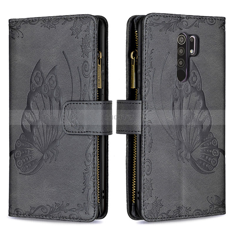 Coque Portefeuille Papillon Livre Cuir Etui Clapet B03F pour Xiaomi Redmi 9 Noir Plus