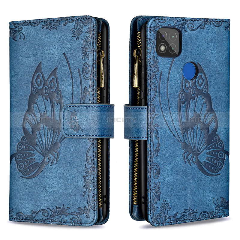 Coque Portefeuille Papillon Livre Cuir Etui Clapet B03F pour Xiaomi Redmi 9C NFC Bleu Plus