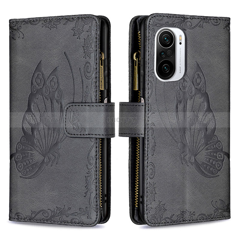 Coque Portefeuille Papillon Livre Cuir Etui Clapet B03F pour Xiaomi Redmi K40 Pro 5G Noir Plus