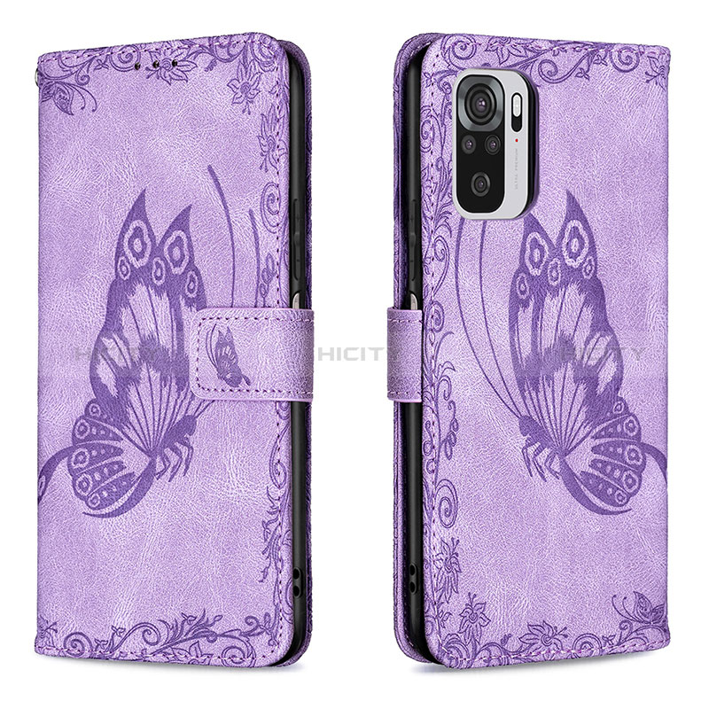 Coque Portefeuille Papillon Livre Cuir Etui Clapet B03F pour Xiaomi Redmi Note 10 4G Violet Clair Plus