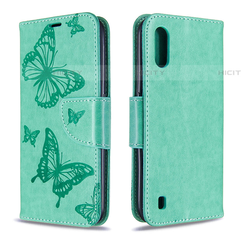 Coque Portefeuille Papillon Livre Cuir Etui Clapet B13F pour Samsung Galaxy A01 SM-A015 Vert Plus
