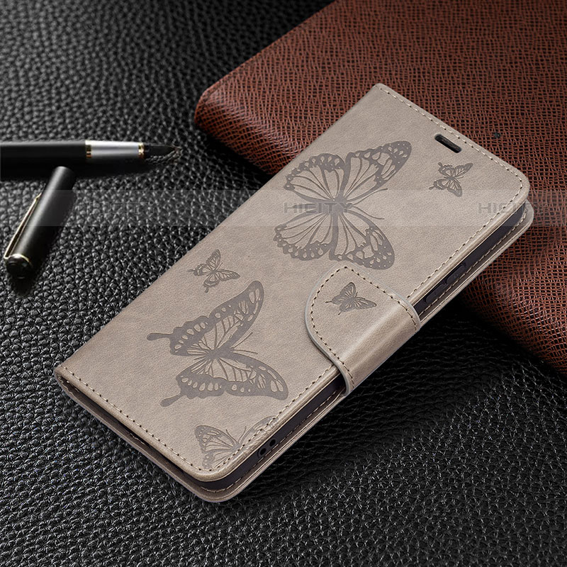 Coque Portefeuille Papillon Livre Cuir Etui Clapet B13F pour Samsung Galaxy S21 5G Gris Plus