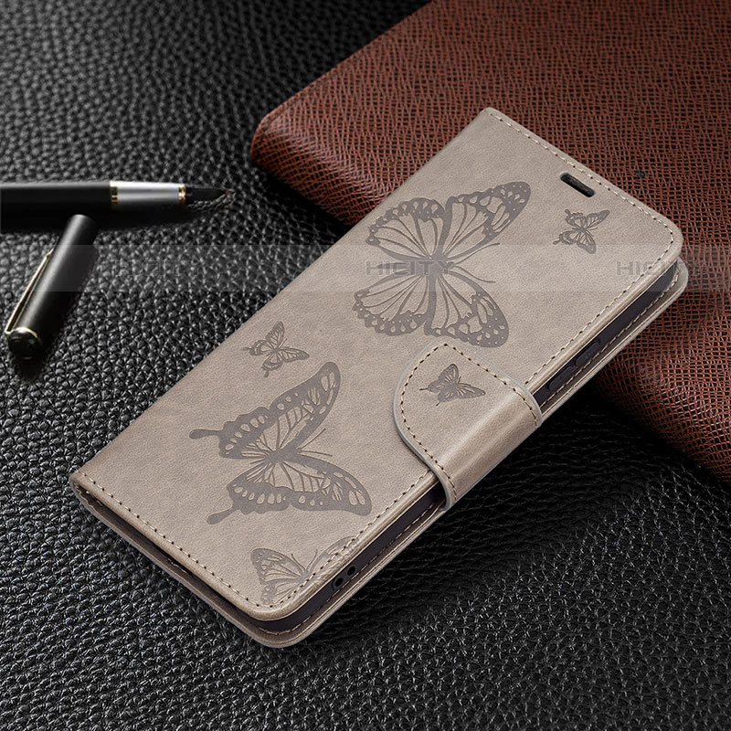 Coque Portefeuille Papillon Livre Cuir Etui Clapet B13F pour Samsung Galaxy S21 Plus 5G Gris Plus