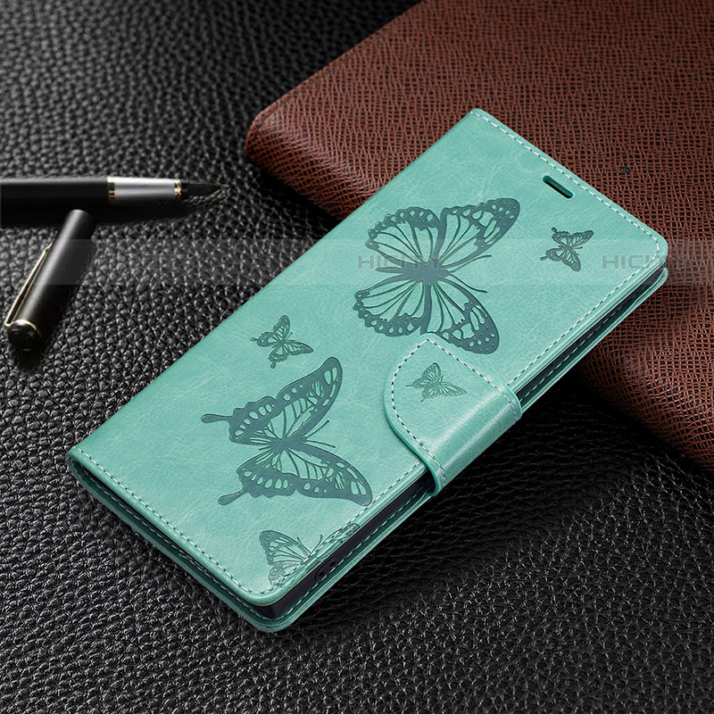 Coque Portefeuille Papillon Livre Cuir Etui Clapet B13F pour Samsung Galaxy S22 Ultra 5G Vert Plus