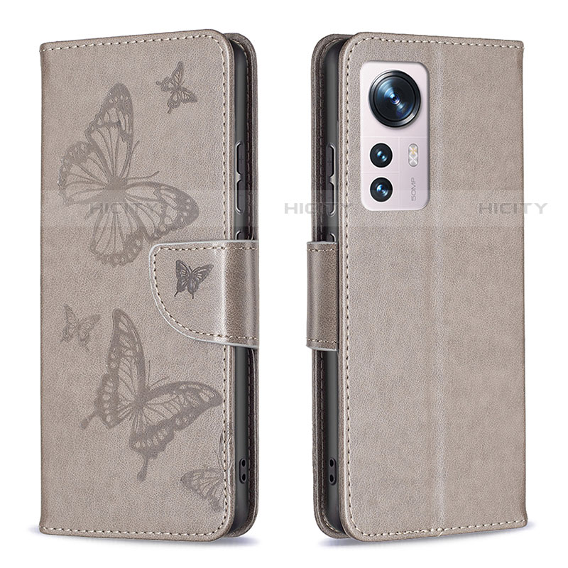 Coque Portefeuille Papillon Livre Cuir Etui Clapet B13F pour Xiaomi Mi 12 Pro 5G Gris Plus