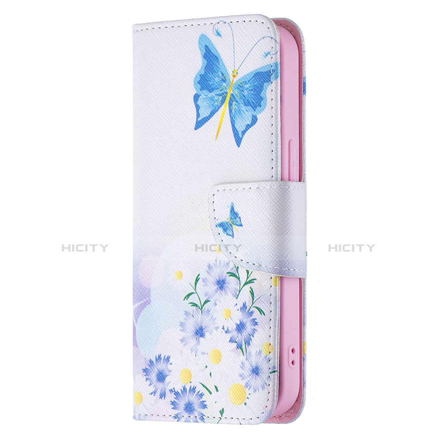 Coque Portefeuille Papillon Livre Cuir Etui Clapet L01 pour Apple iPhone 13 Mini Bleu Plus