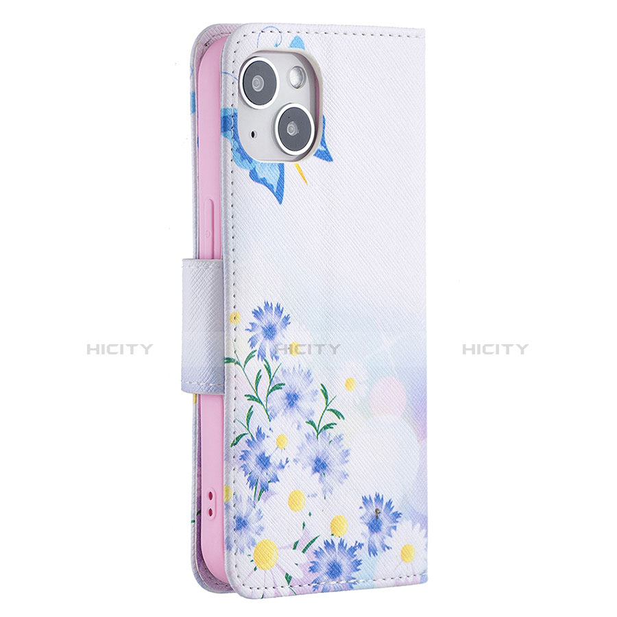 Coque Portefeuille Papillon Livre Cuir Etui Clapet L01 pour Apple iPhone 13 Mini Bleu Plus